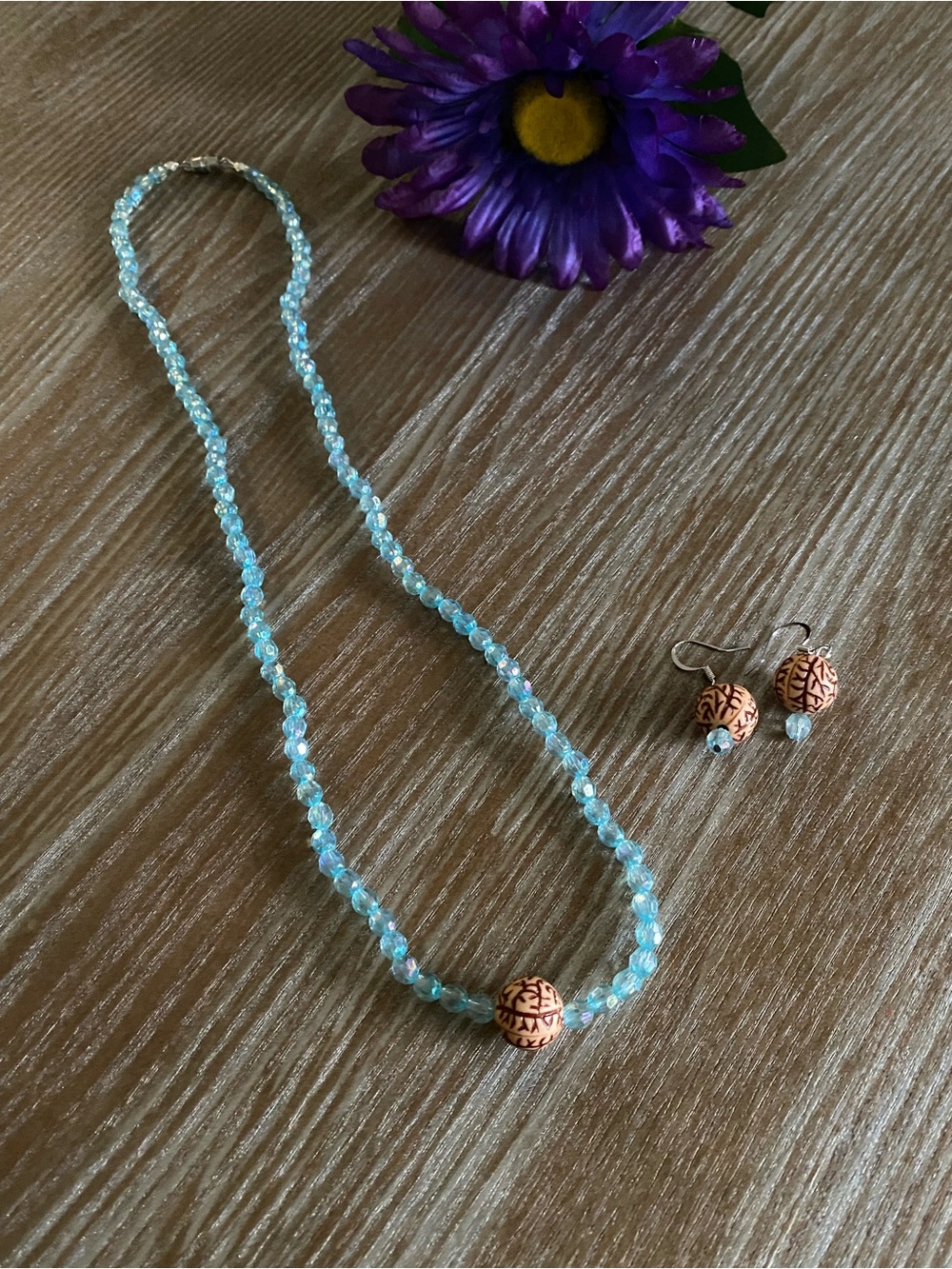 Turquoise Beaded Earrings and Necklace with Decorative Accent Bead